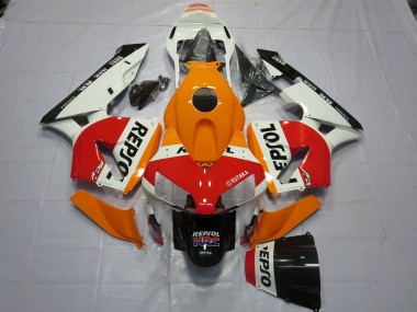 Custom 2003-2004 Honda CBR600RR Motorcycle Fairings - Orange White Red Glossy Black Repsol