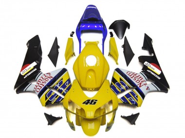 Custom 2003-2004 Honda CBR600RR Motorcycle Fairings - Yellow Blue White Glossy Black Nastro Azzurro 46