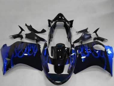 Custom 1996-2007 Honda CBR1100XX Blackbird Motorcycle Fairings - Glossy Black Blue Flame
