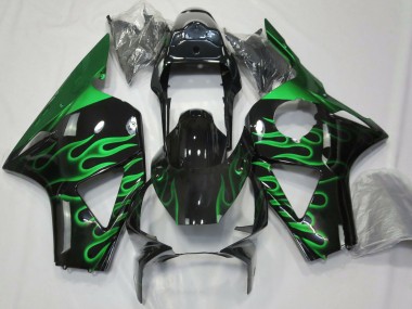 Custom 2002-2003 Honda CBR954RR Motorcycle Fairings - Glossy Black Green Flame
