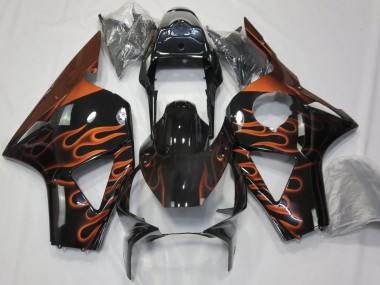 Custom 2002-2003 Honda CBR954RR Motorcycle Fairings - Glossy Black Orange Flame