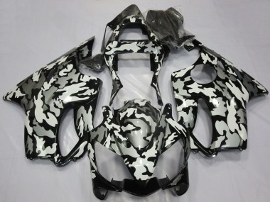 Custom 2001-2003 Honda CBR600 F4i Motorcycle Fairings - White Grey Black Camouflage