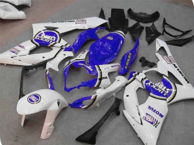 Custom 2005-2006 Suzuki GSXR 1000 Motorcycle Fairings - White Blue Lucky Strike