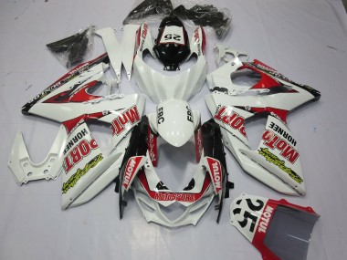 Custom 2009-2016 Suzuki GSXR 1000 Motorcycle Fairings - White Red Dunlop 52