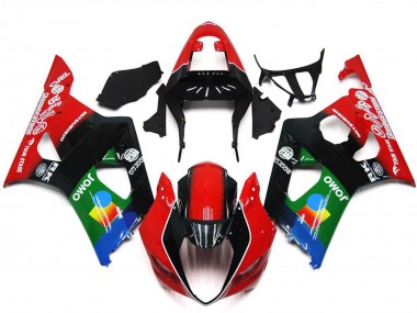 Custom 2003-2004 Suzuki GSXR 1000 Motorcycle Fairings - Red Black Green JOMO