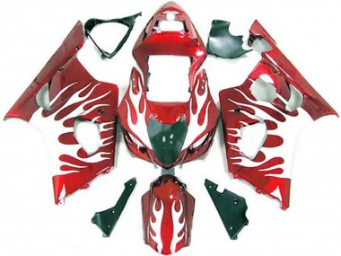 Custom 2003-2004 Suzuki GSXR 1000 Motorcycle Fairings - White Red Flame