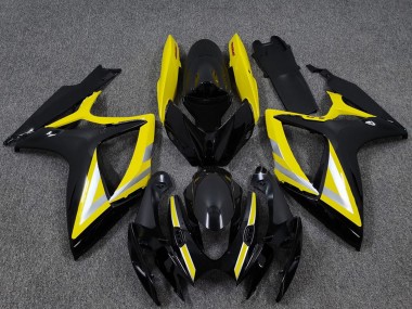 Custom 2006-2007 Suzuki GSXR 600 / GSXR 750 Motorcycle Fairings - Glossy Black Yellow Silver OEM Style