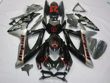 Custom 2008-2010 Suzuki GSXR 600 / GSXR 750 Motorcycle Fairings - Glossy Black Silver Red Jordan 23