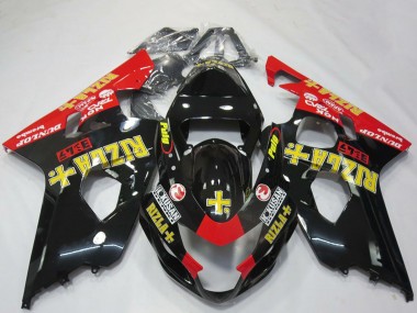 Custom 2004-2005 Suzuki GSXR 600 / GSXR 750 Motorcycle Fairings - Glossy Black Red Yellow Rizla