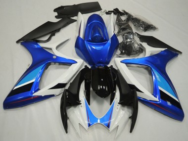Custom 2006-2007 Suzuki GSXR 600 / GSXR 750 Motorcycle Fairing - White Blue Glossy Black Stripe