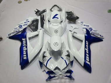 Custom 2008-2010 Suzuki GSXR 600 / GSXR 750 Motorcycle Fairings - White Blue Jordan
