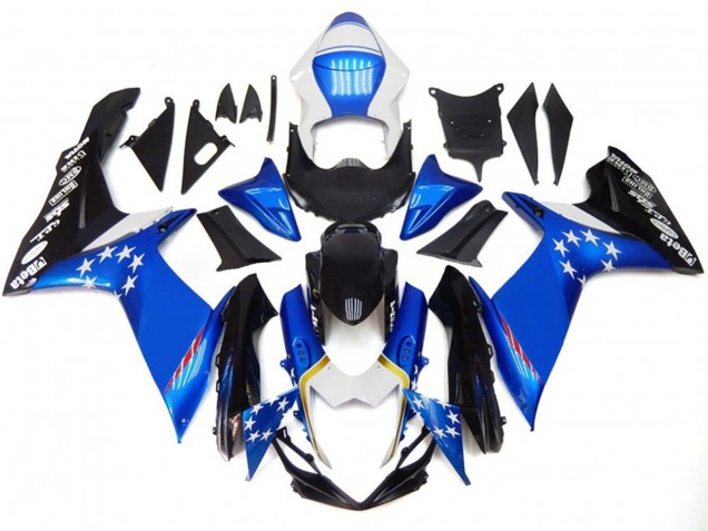 2011-2024 Suzuki GSXR 600 / GSXR 750 Motorcycle Fairings - Blue Style with Red Stars