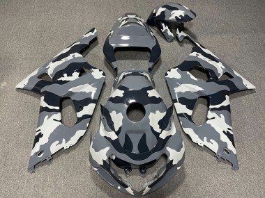 Custom 2001-2003 Suzuki GSXR 600 / GSXR 750 Motorcycle Fairings - Grey Black White Camouflage