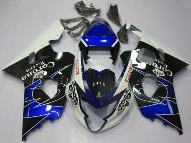 Custom 2004-2005 Suzuki GSXR 600 / GSXR 750 Motorcycle Fairings - White Blue Black Corona Motul