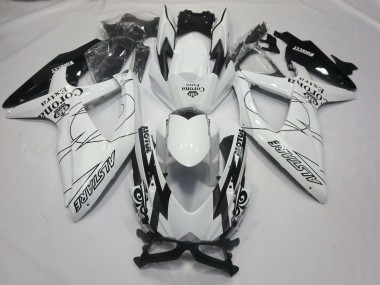 Custom 2008-2010 Suzuki GSXR 600 / GSXR 750 Motorcycle Fairings - White Black Alstare Corona Motul