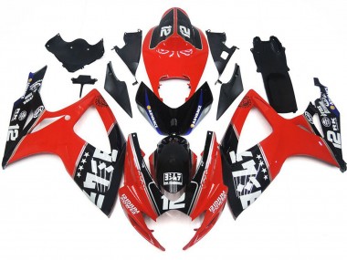 Custom 2006-2007 Suzuki GSXR 600 / GSXR 750 Motorcycle Fairings - Red Glossy Black White