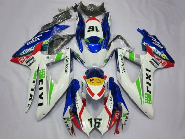 Custom 2008-2010 Suzuki GSXR 600 / GSXR 750 Motorcycle Fairings - White Blue Green Yellow Red Fixi 16