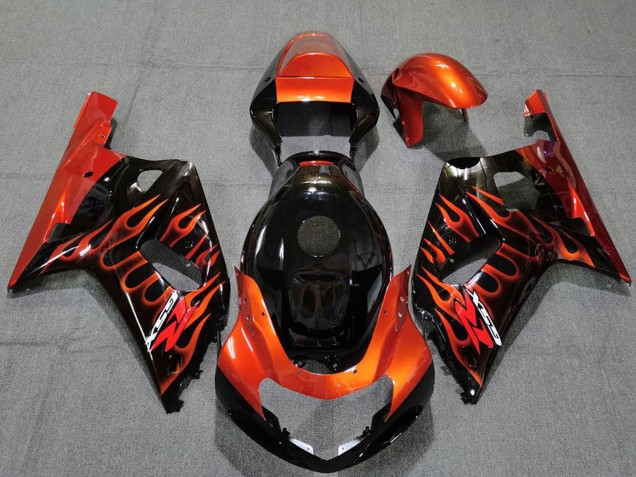 2001-2003 Suzuki GSXR 600 / GSXR 750 Motorcycle Fairings - Glossy Black Orange Flame