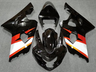 Custom 2004-2005 Suzuki GSXR 600 / GSXR 750 Motorcycle Fairings - Glossy Black Orange White