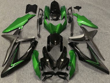 Custom 2008-2010 Suzuki GSXR 600 / GSXR 750 Motorcycle Fairings - Green Grey Glossy Black