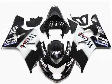 Custom 2004-2005 Suzuki GSXR 600 / GSXR 750 Motorcycle Fairings - Glossy Black White West OEM Style