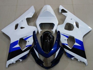 Custom 2004-2005 Suzuki GSXR 600 / GSXR 750 Motorcycle Fairing - White Blue Glossy Black