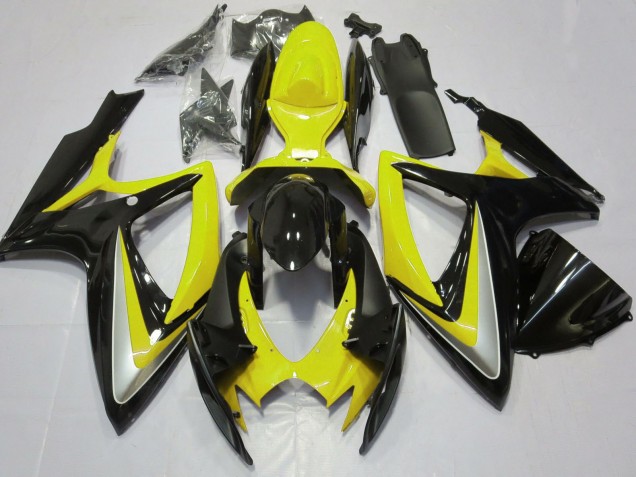 2006-2007 Suzuki GSXR 600 / GSXR 750 Motorcycle Fairings - Yellow Glossy Black