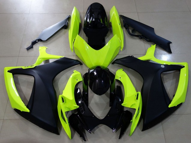 2006-2007 Suzuki GSXR 600 / GSXR 750 Motorcycle Fairings - Neon Yellow Glossy Black Matte Black