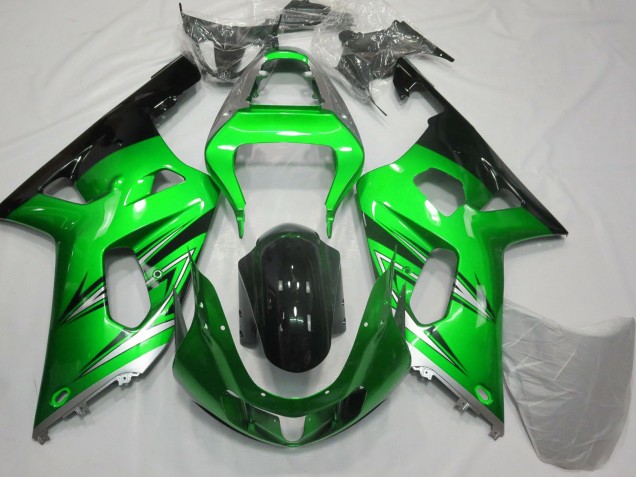 2001-2003 Suzuki GSXR 600 / GSXR 750 Motorcycle Fairings - Green Silver Glossy Black