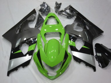 Custom 2004-2005 Suzuki GSXR 600 / GSXR 750 Motorcycle Fairing - Green Silver Glossy Black