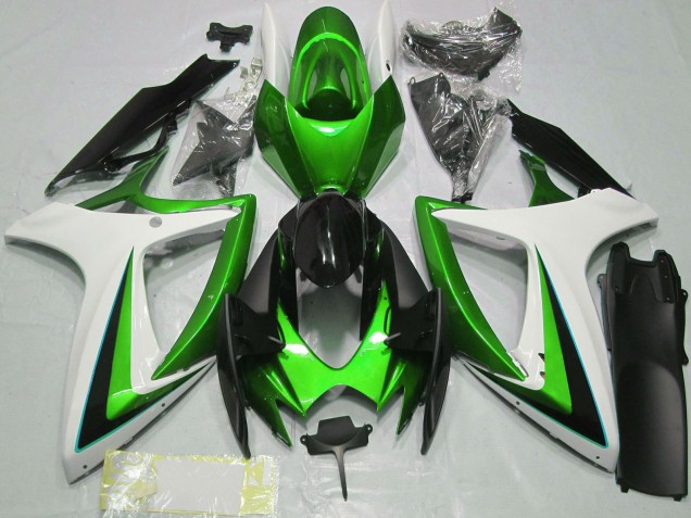 2006-2007 Suzuki GSXR 600 / GSXR 750 Motorcycle Fairings - Green White Glossy Black