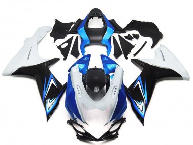 Custom 2011-2024 Suzuki GSXR 600 / GSXR 750 Motorcycle Fairings - White Light Blue Glossy Black