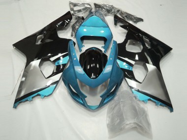 Custom 2004-2005 Suzuki GSXR 600 / GSXR 750 Motorcycle Fairings - Light Blue Silver Glossy Black