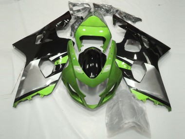 Custom 2004-2005 Suzuki GSXR 600 / GSXR 750 Motorcycle Fairings - Green Silver Glossy Black