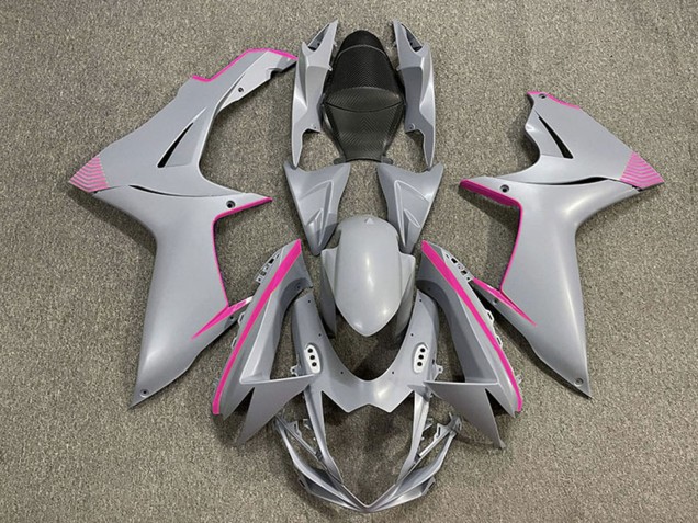 2011-2024 Suzuki GSXR 600 / GSXR 750 Motorcycle Fairings - Matte Nardo Grey Pink Accents