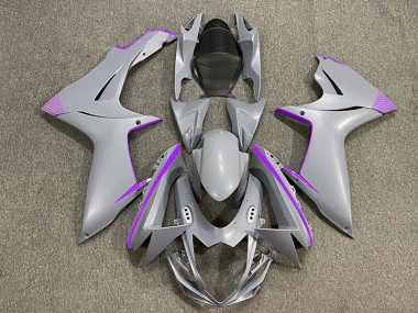 Custom 2011-2024 Suzuki GSXR 600 / GSXR 750 Motorcycle Fairings - Matte Nardo Grey Purple Accents