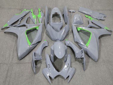 Custom 2006-2007 Suzuki GSXR 600 / GSXR 750 Motorcycle Fairings - Nardo Grey and Green Trim