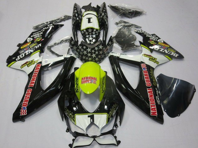 2008-2010 Suzuki GSXR 600 / GSXR 750 Motorcycle Fairings - White Yellow Red Black National Guard