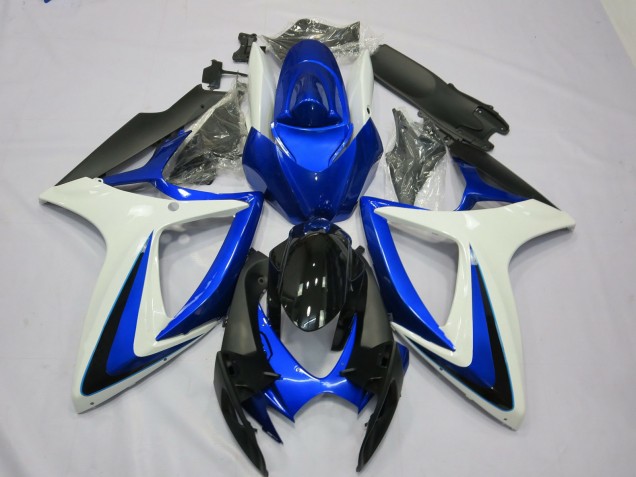 2006-2007 Suzuki GSXR 600 / GSXR 750 Motorcycle Fairings - White Blue Glossy Black OEM Style