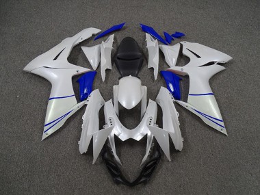 Custom 2011-2024 Suzuki GSXR 600 / GSXR 750 Motorcycle Fairings - Pearl White and Dark Blue