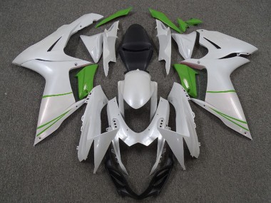 Custom 2011-2024 Suzuki GSXR 600 / GSXR 750 Motorcycle Fairings - Pearl White and Green