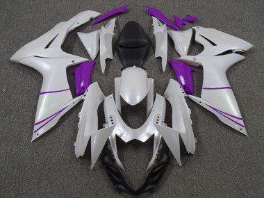 Custom 2011-2024 Suzuki GSXR 600 / GSXR 750 Motorcycle Fairings - Pearl White and Purple