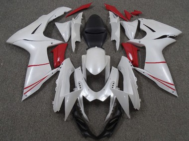 Custom 2011-2024 Suzuki GSXR 600 / GSXR 750 Motorcycle Fairings - Pearl White and Red