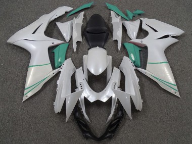 Custom 2011-2024 Suzuki GSXR 600 / GSXR 750 Motorcycle Fairings - Pearl White and T Blue