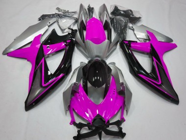 Custom 2008-2010 Suzuki GSXR 600 / GSXR 750 Motorcycle Fairings - Silver Pink Glossy Black