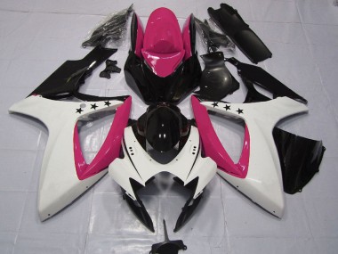 Custom 2006-2007 Suzuki GSXR 600 / GSXR 750 Motorcycle Fairings - Pink White Glossy Black Star