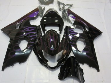 Custom 2004-2005 Suzuki GSXR 600 / GSXR 750 Motorcycle Fairings - Glossy Black Purple Flame