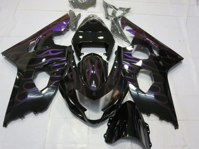 2004-2005 Suzuki GSXR 600 / GSXR 750 Motorcycle Fairings - Glossy Black Purple Flame