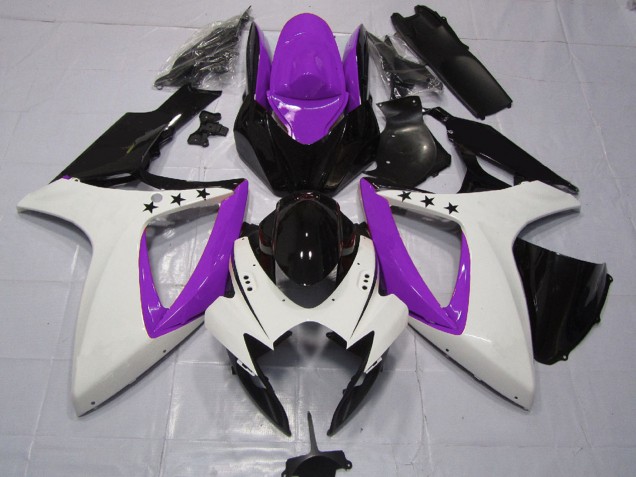 2006-2007 Suzuki GSXR 600 / GSXR 750 Motorcycle Fairings - Purple White Glossy Black Star