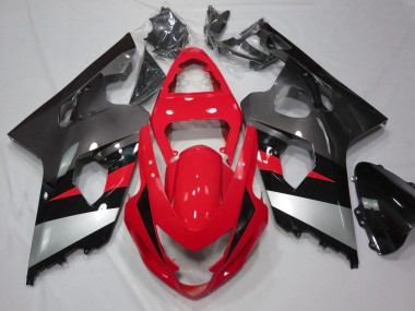 Custom 2004-2005 Suzuki GSXR 600 / GSXR 750 Motorcycle Fairings - Red Silver Black